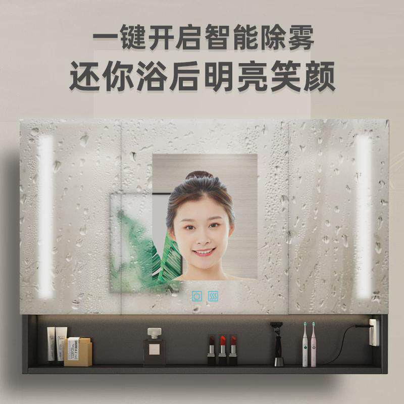 跨境不锈钢浴室镜柜单独挂墙式卫生间镜子收纳柜带置物架黑色镜柜