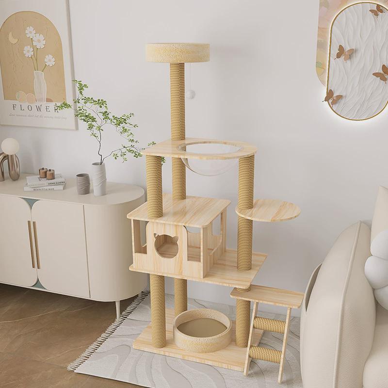 新款多猫一体式橡木实木三猫窝不占地多层耐磨猫咪大猫窝猫爬架