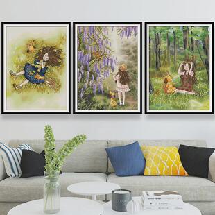 gju8ks十字绣2021新款 绣卧室小件三联画满绣自己客厅手工森林女孩