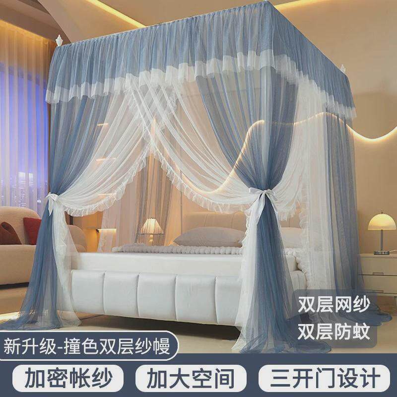 新款落地蚊帐家用卧室2024支架三开门纹账2023宫廷床幔公主风
