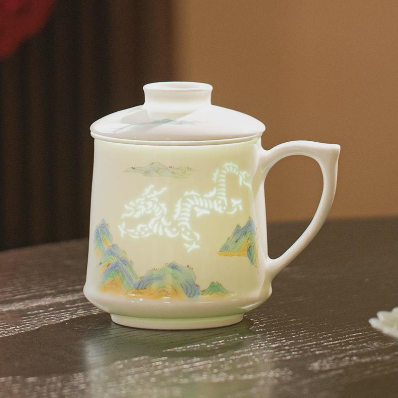 景德镇手绘玲珑茶杯陶瓷茶水分离办公杯高档水杯带过滤泡茶杯送礼