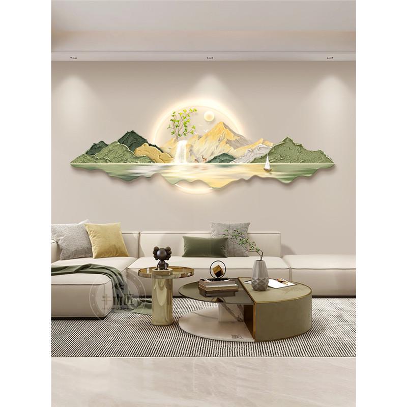 奶油风客厅装饰画日照金山沙发背景墙挂画高级感大气山水画壁画灯