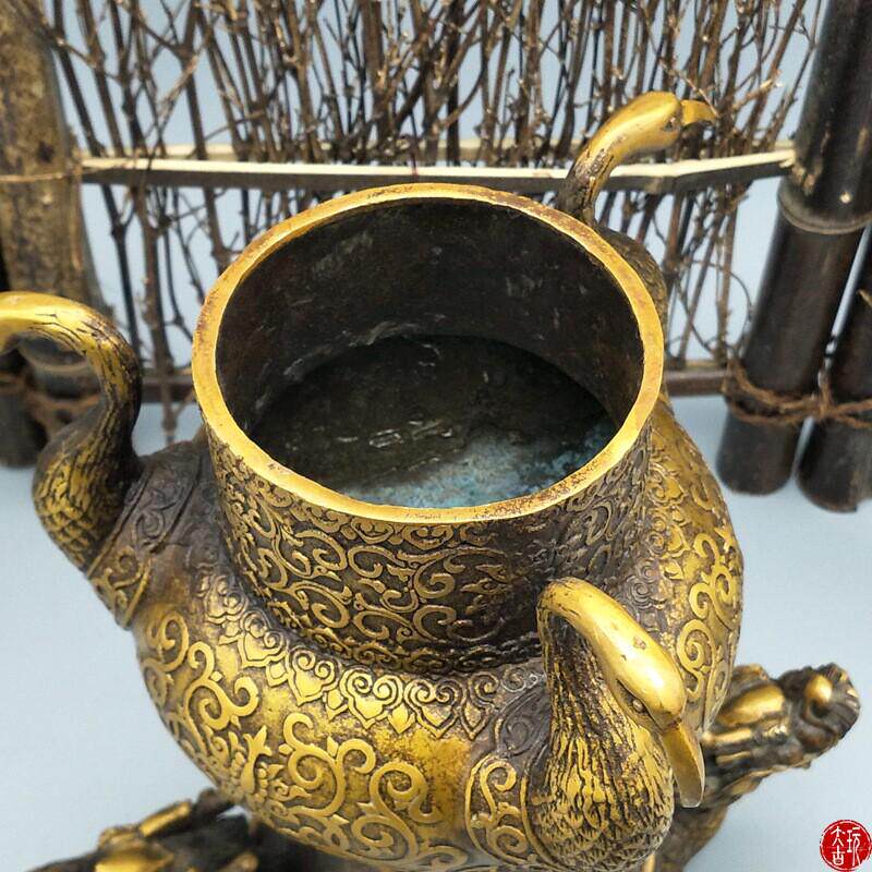 黄铜仿古摆件古玩收藏龙龟龟香炉居家装饰鹤鹤延年贺寿送礼