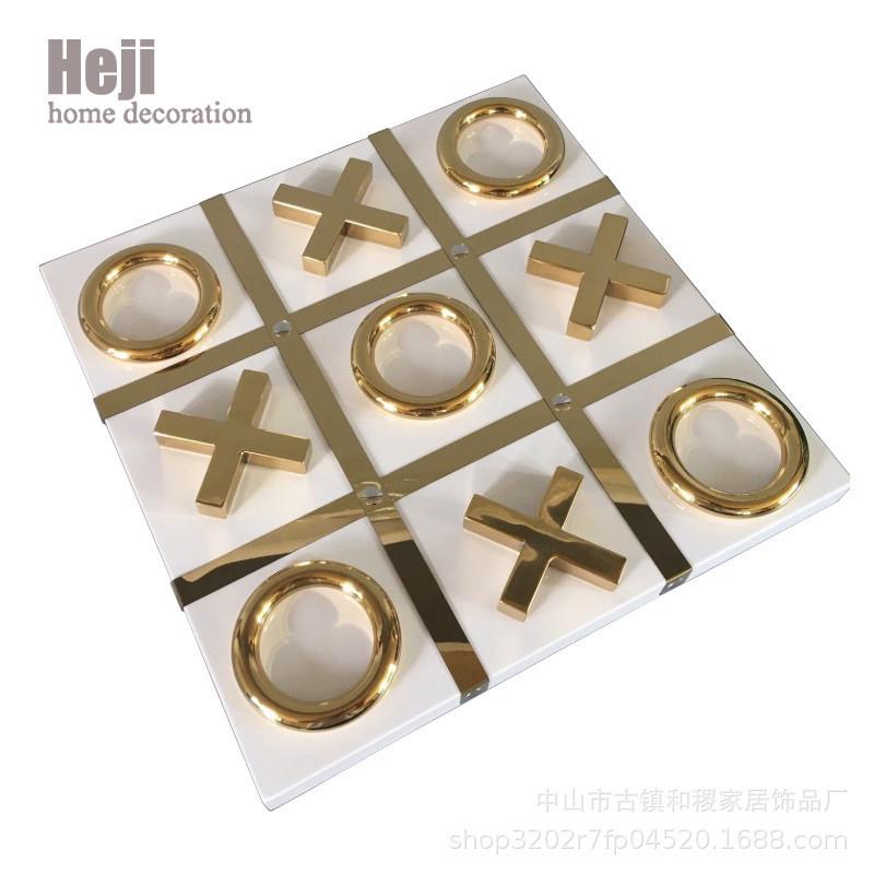 轻奢家居饰品样板房酒店客厅茶几不锈钢摆件软装装饰棋盘摆件