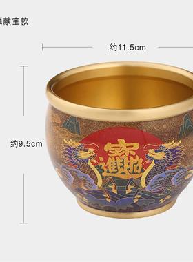 彩绘聚宝盆黄铜油彩百福缸米缸办公室居家创意工艺品聚财摆件礼品