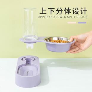 宠物双碗不锈钢猫碗可旋转墙角折叠狗碗猫咪自动蓄饮水喂食器食盆