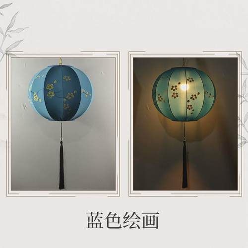 新中式手绘布艺户外防水宫灯餐厅茶楼开业圆形户外吊灯装饰灯笼