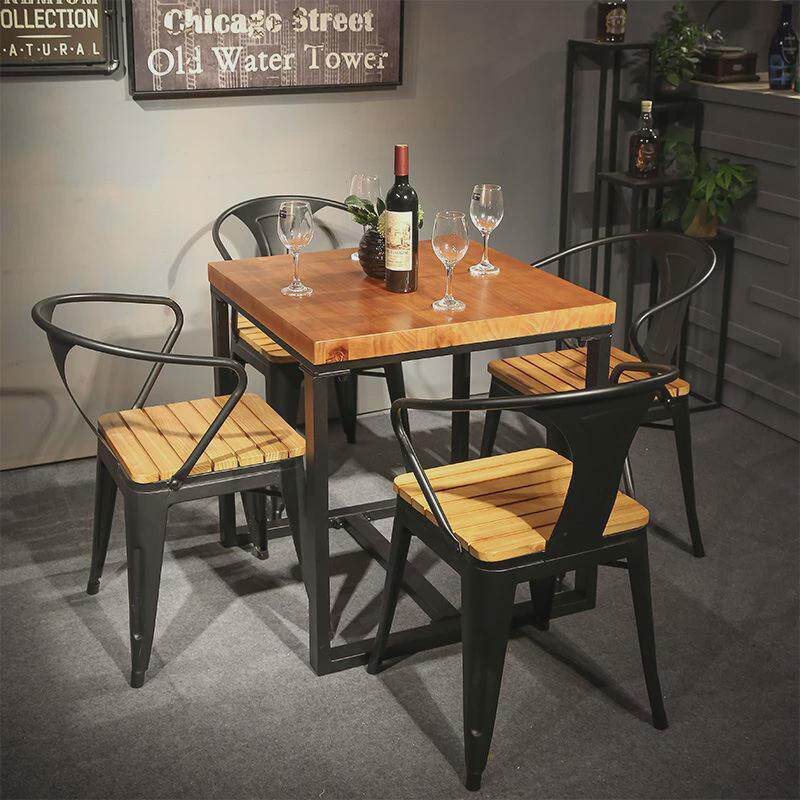 工业风复古餐厅家具正方形桌子简约小户型实木铁艺四方餐桌椅组合