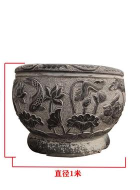 仿古鱼缸做旧石雕龙缸花盆庭院拴马桩景区仿古石雕装饰户外摆件