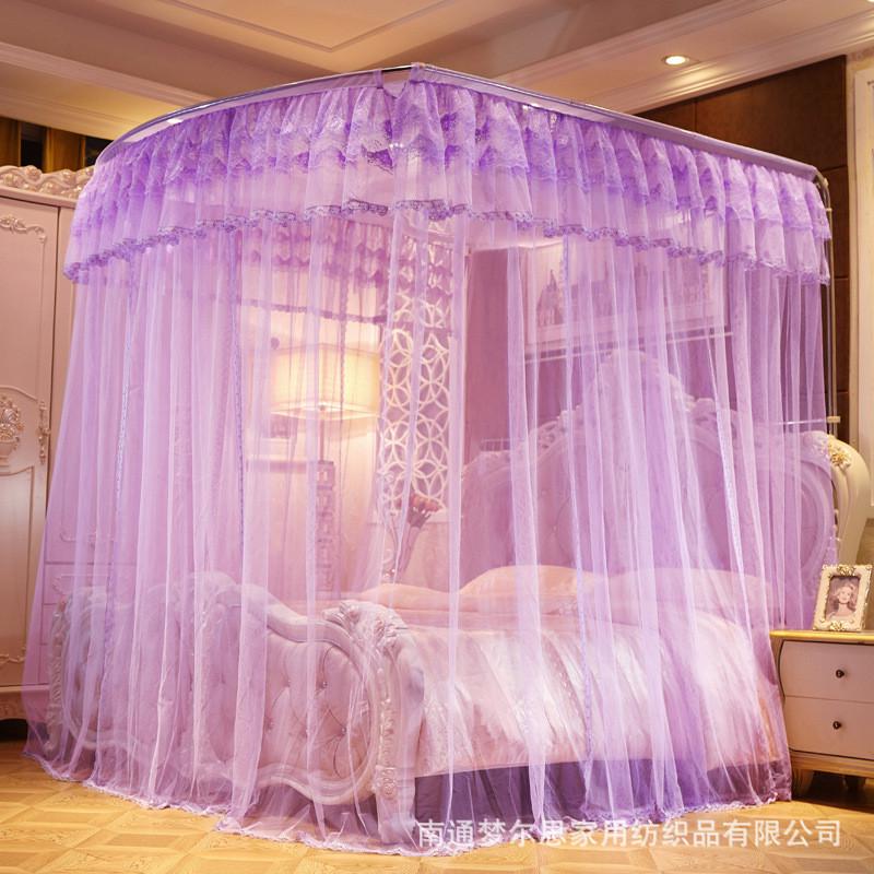 热销伸缩蚊帐U型三开门不锈钢支架1.2公主风宫廷双人家用1.5米1.8