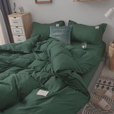 简约欧式纯色床上四件套姜黄床单被套秋冬学生宿舍灰拼接款三件套