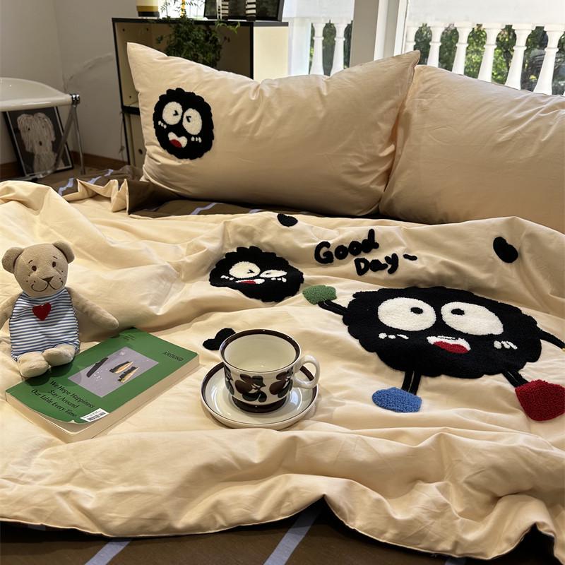 卡通小煤球毛巾绣夏凉被四件套全棉纯棉空调被夏季薄被子芯单双人