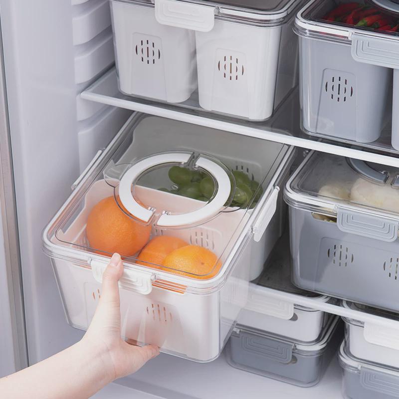 分格蔬菜水果收纳盒家用带盖密封塑料盒厨房冰箱食材整理保鲜盒