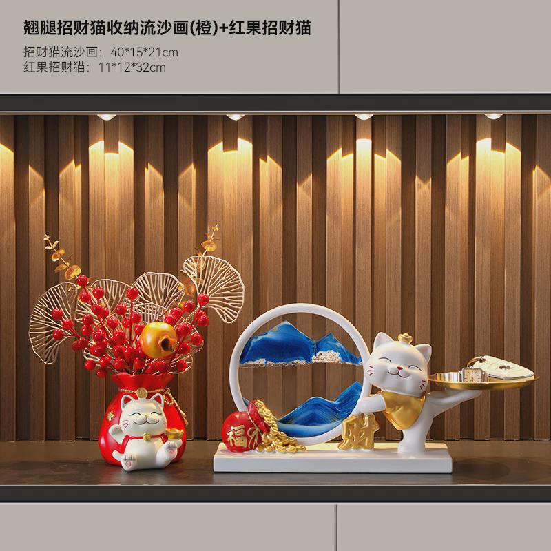 招财猫流沙画创意摆件办公室高档装饰品钥匙沙漏玄关放高级感新款图片
