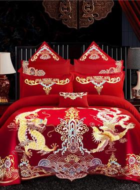 m204婚庆四件套大红色刺绣新婚床多件套品床上用品套件婚礼结婚轻