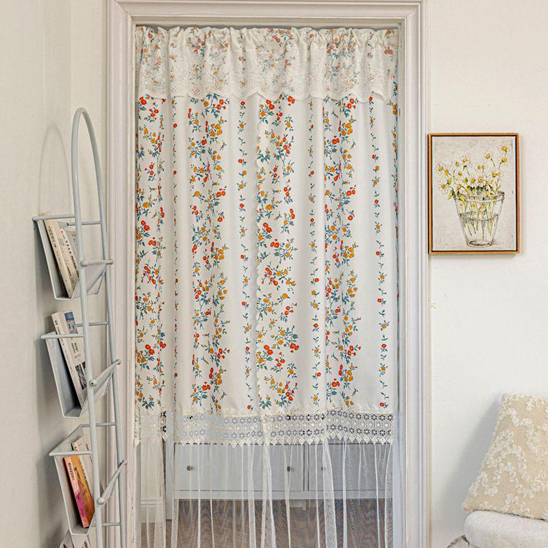 碎花蕾丝ins风门帘厨房卧室隔断帘魔术贴自粘免打孔伸缩杆穿杆帘