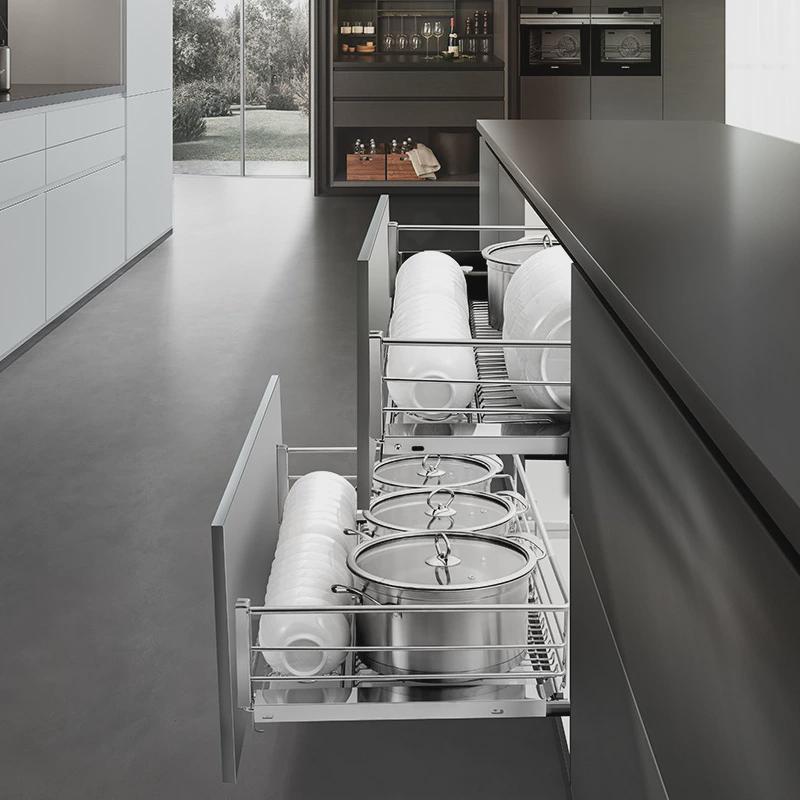 双层库博304不锈钢抽屉式unihopper厨房橱柜缓冲阻尼收纳碗碟拉篮