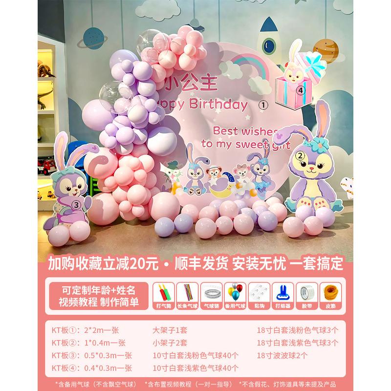 兔宝星黛露百满月周岁宴女孩场景布置生日气球装饰派对kt板背景墙
