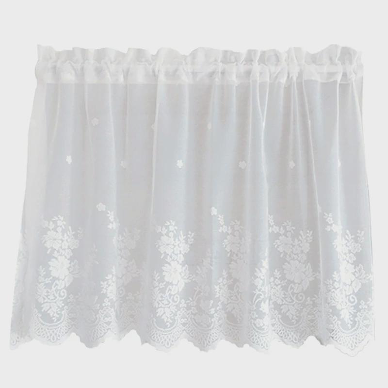 法式白色蕾丝纱帘卧室门帘免打孔遮挡帘厨房窗帘半帘短帘纱帘新品
