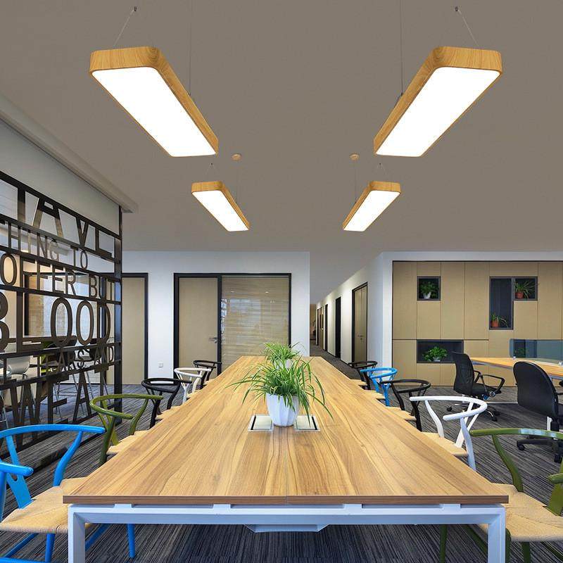 北欧极简仿木纹办公室长条吊灯现代简约长方形工作会议室吸顶灯具