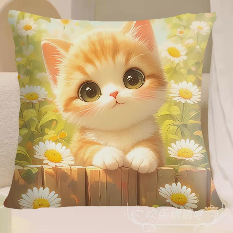 q683花园猫咪抱枕十字绣2024新款线绣客厅沙发靠垫手工刺绣材diy