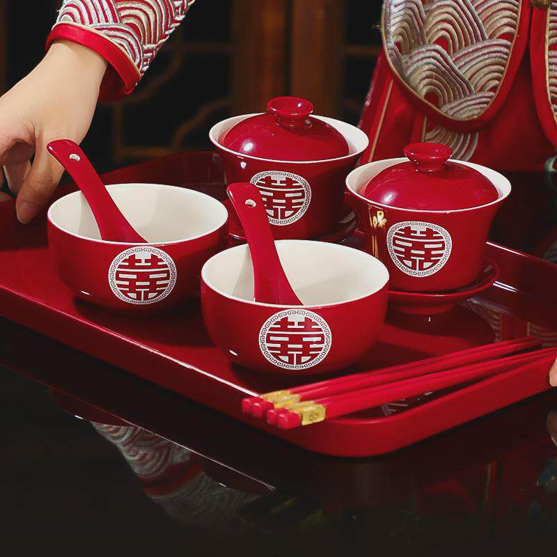 托盘结婚特大号新款客厅用的红色敬酒敬茶果盘茶盘喜盘喜糖盘子婚