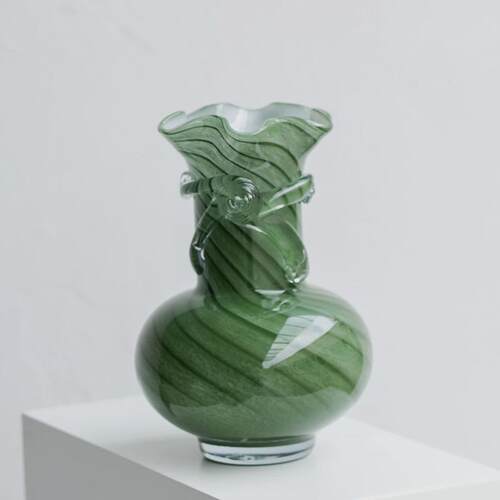 怡墨绿现代露家居软装客厅插花摆件创意新品波浪边花器批发碧轩