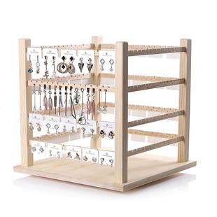 实木旋转耳环架直播可转动首饰架卡纸耳坠陈列耳环收纳饰品展示架