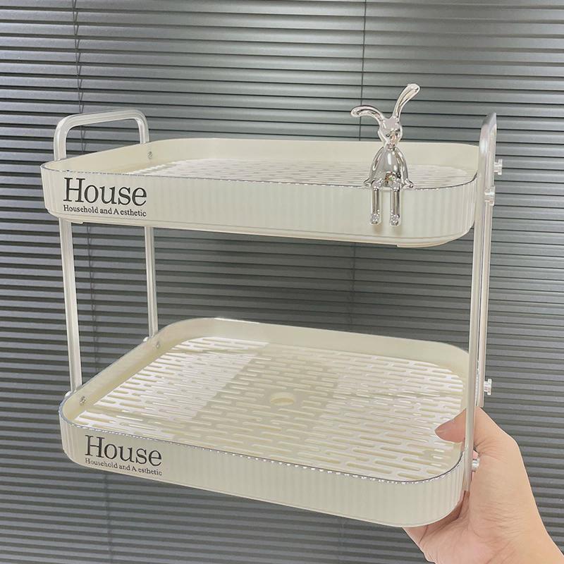 轻奢杯子收纳置物架双层茶杯架茶具收纳架沥水托盘家用桌面放水杯