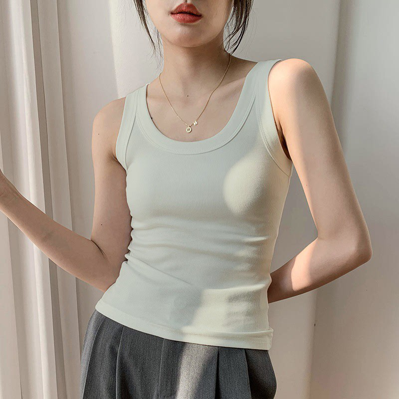 带胸垫针织防走光吊带背心女夏季外穿冰丝薄款修身打底衫内搭上衣