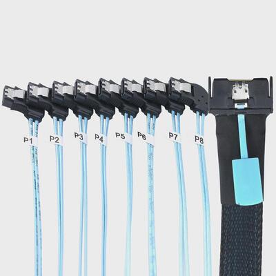 MCIO PCIE Slimline SFF-8654 8I转8个 SATA 7P母左弯硬盘转换线