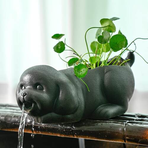 diy新款陶瓷汪星人流水配件摆件鱼缸装饰种沼泽古法绿植生态过滤