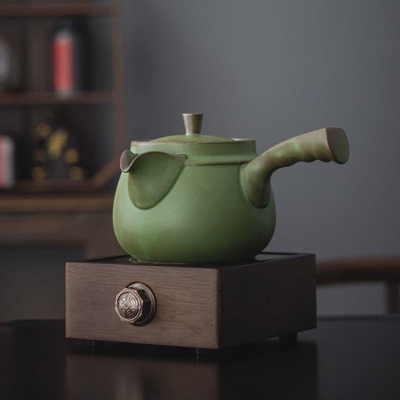 带盖明火干烧围炉煮茶壶罐罐茶侧把壶碳北美煮茶炉火胡桃木电陶炉