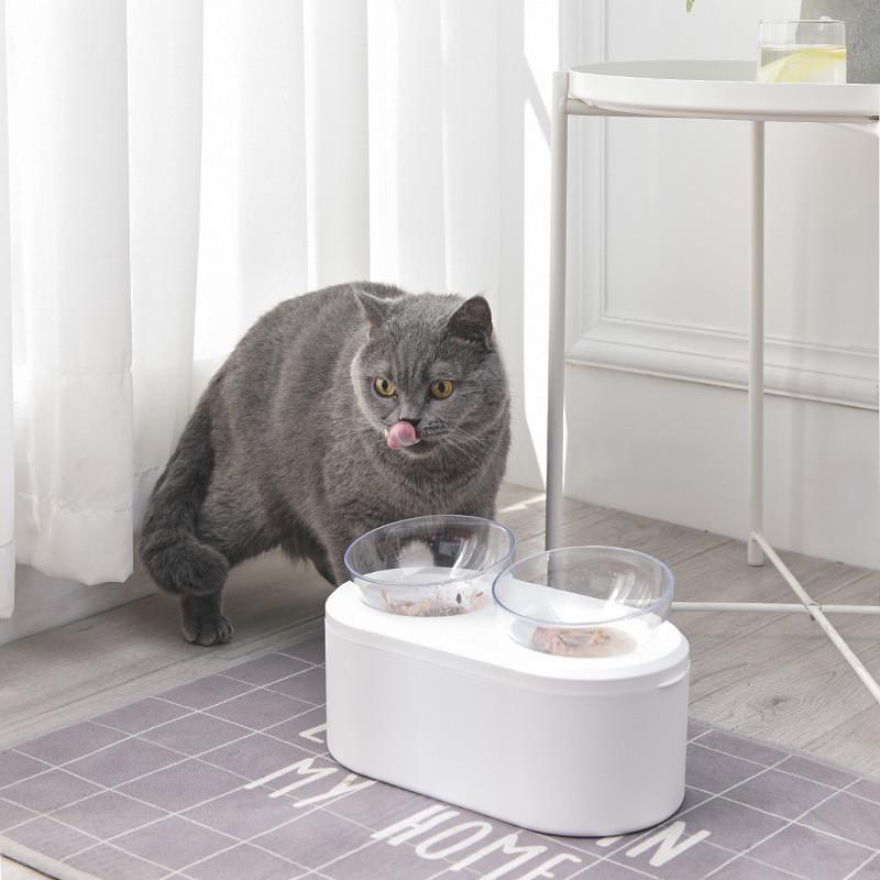 猫碗双碗小猫猫食盆储粮碗双用碗斜口防打翻宠物小狗碗猫咪用品