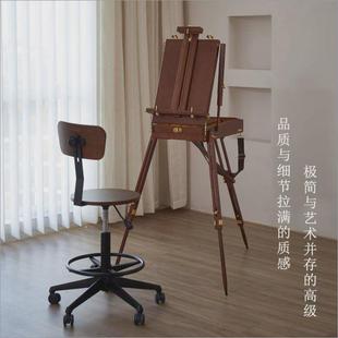 写生胡桃木色专业艺术家户外便携极简收纳复古油画箱画架 djar意式