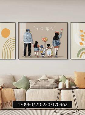 深圳大芬油画村一家四口客厅装饰画现代简约沙发背景墙壁挂画温馨