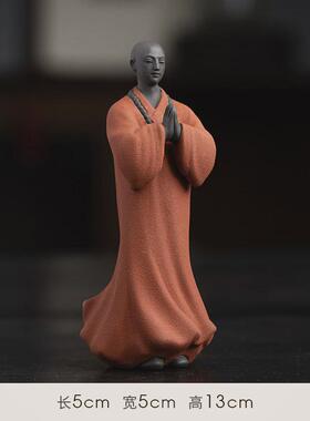bx62新中式家居装饰品小和尚摆件禅意紫砂陶瓷小沙弥盆景假山鱼缸