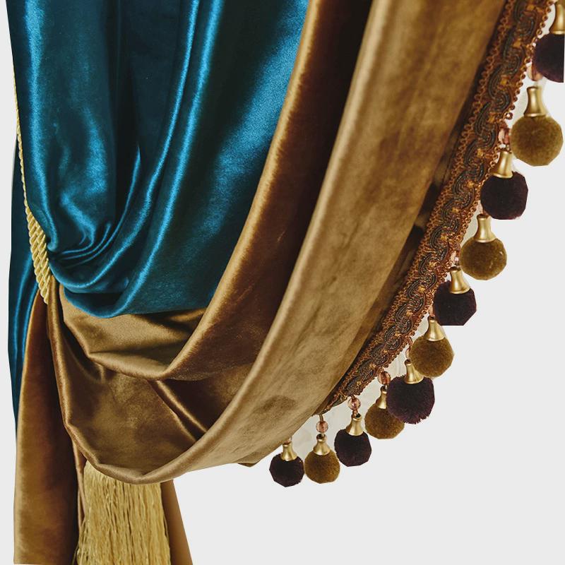 1vpr精品意大利撞色拼色轻奢欧式简约现代客厅卧室别墅丝绒窗帘款