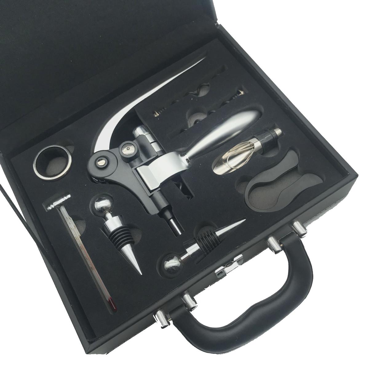 红酒开瓶器九件套皮盒红酒酒具套装礼品盒锌合金兔头开瓶器套装