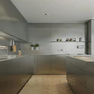 北京304全不锈钢橱柜定制开放式厨房台面家用整体灶台柜定做0甲醛