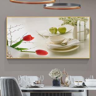 饭厅餐厅装饰画轻奢现代简约吃九鱼图酒杯壁画歺厅餐桌背景墙挂画