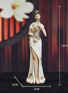 轻奢高档仕女摆件古代人物新中式国风艺术装饰品复古客厅玄关摆设