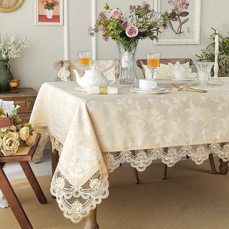桌布蕾丝欧式提花防水台布长方形餐桌桌布高档茶几布轻奢盖布