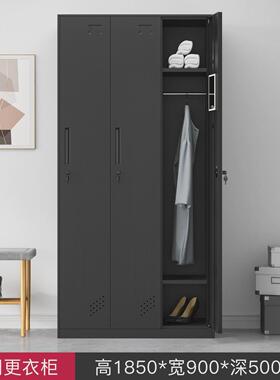 钢制套色更衣柜窄边多门柜铁皮员工存包柜带锁加厚咖色灰色储物柜