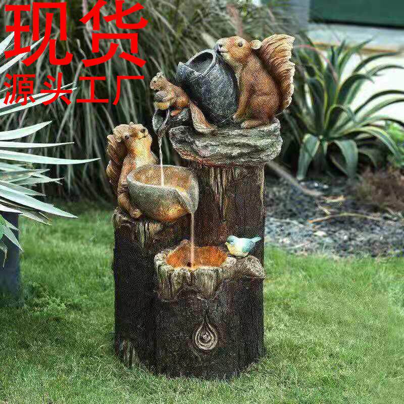 鸭子流水庭院太阳能摆件松鼠 树脂装饰品 招财设计田园