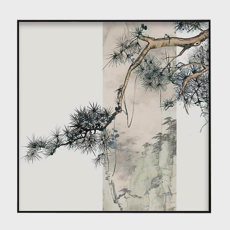 新中式挂画迎客松茶室禅意挂画高端玄关禅意油画走廊国画书房挂画