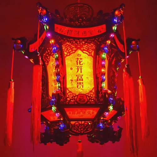 中式仿古春节龙灯led旋转七彩吊灯龙头灯笼阳台六角宫灯厂家