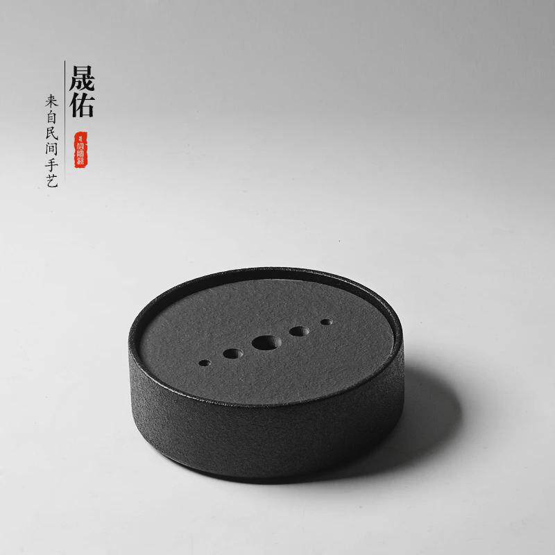 晟佑陶瓷石制小茶盘干泡盘迷你储水式托盘茶海台功夫茶具茶道圆形