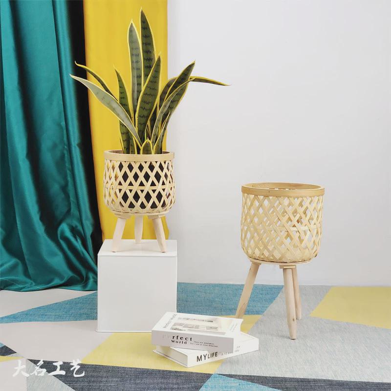 北欧ins风花盆植物竹编花篮装饰龟背竹藤编客厅阳台花架编织篮子