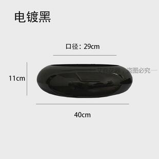 40cm口径电镀盆花盆蝴蝶兰铁艺花器金属银柳盆器仿真花新中式摆件